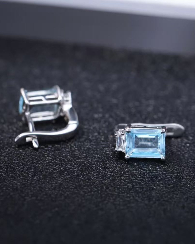 Simple Natural  Silver Inlaid Natural Gemstone Earrings