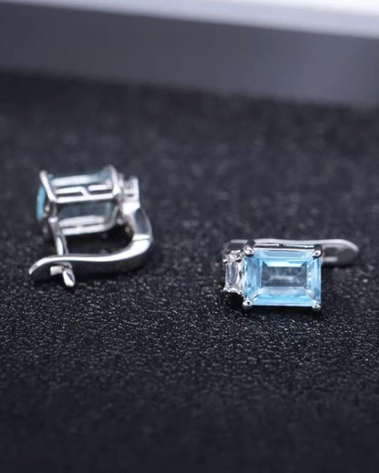 Simple Natural  Silver Inlaid Natural Gemstone Earrings
