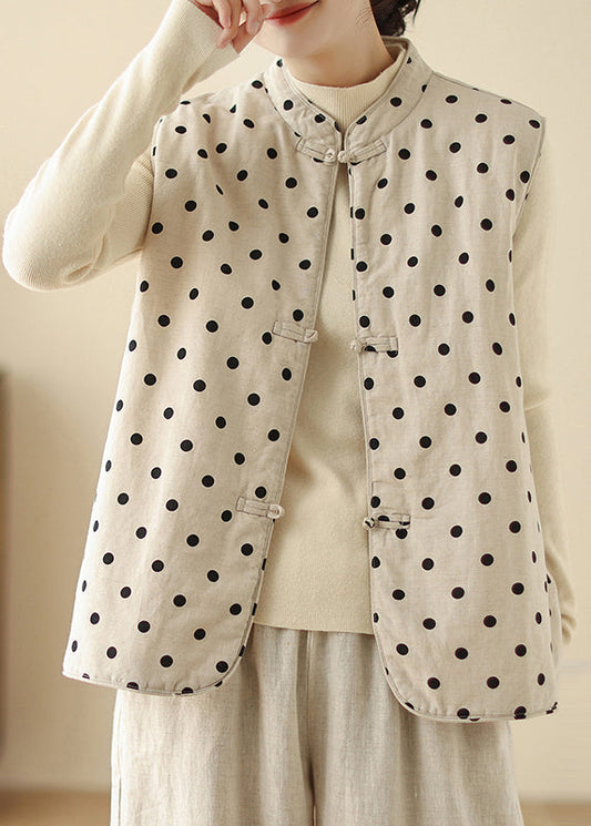 Art White Dot Chinese Button Fine Cotton Filled Vests Spring