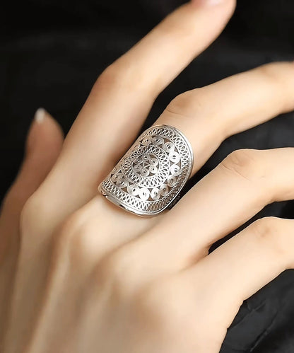 Oversize Silk Sterling Silver Hollowed Out Rings