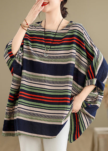 Style Colorblock Oversized Striped Cotton Tops Summer