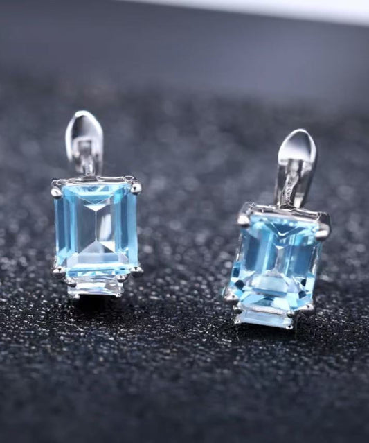 Simple Natural  Silver Inlaid Natural Gemstone Earrings